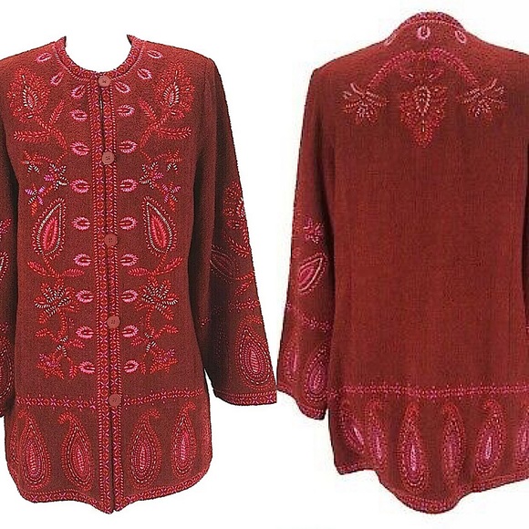 Linea by Louis Dell'Olio Embroidered Wool Blend Jacket Sz L - Picture 10 of 10